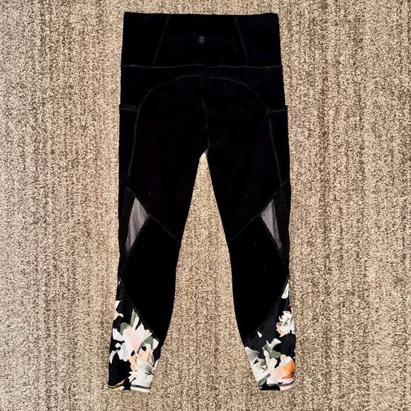 Athleta Women Black High Rise Blossom Intuition Side Pocket Floral 7/8 Legging M - Picture 4 of 11